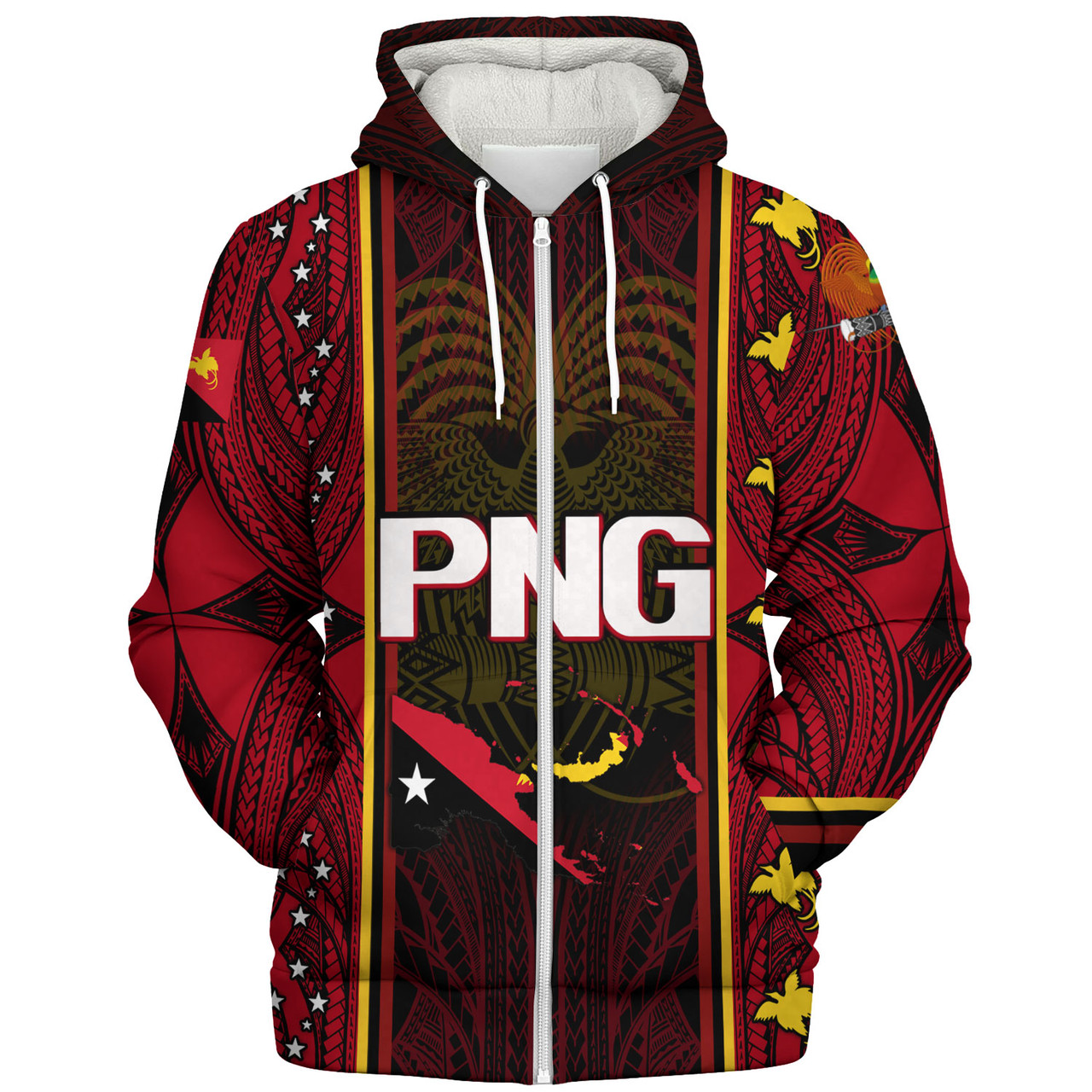 Papua New Guinea Custom Personalised Sherpa Hoodie  Seal And Map Tribal Traditional Patterns