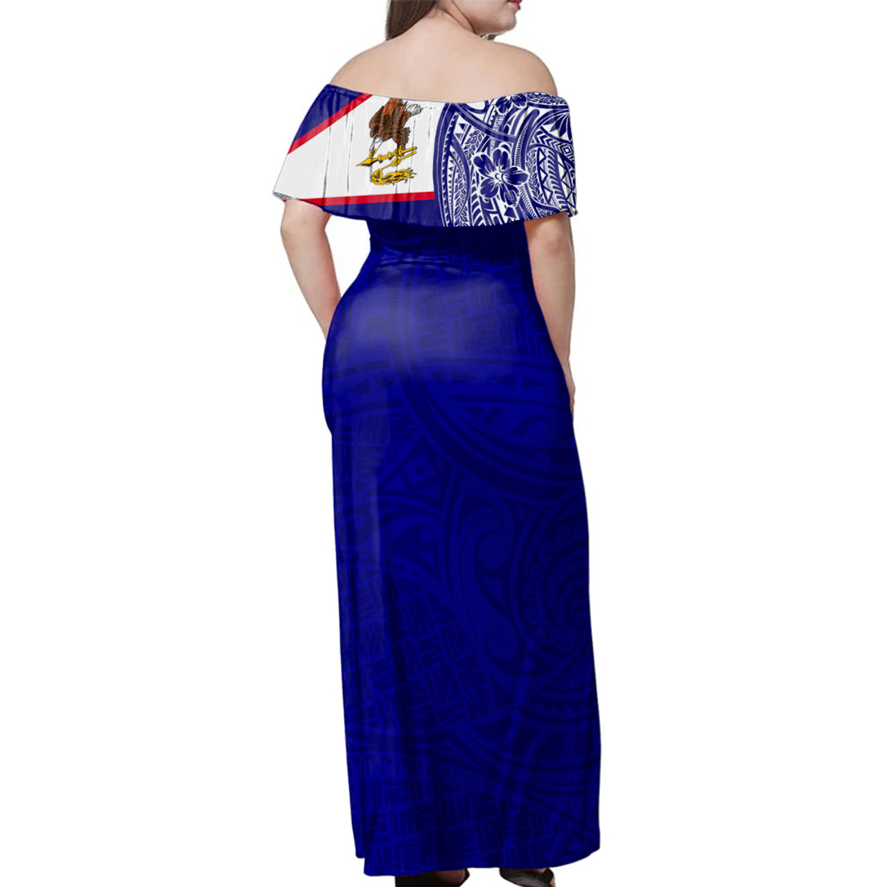 American Samoa Woman Off Shoulder Long Dress Polynesian Flag With Coat Of Arms