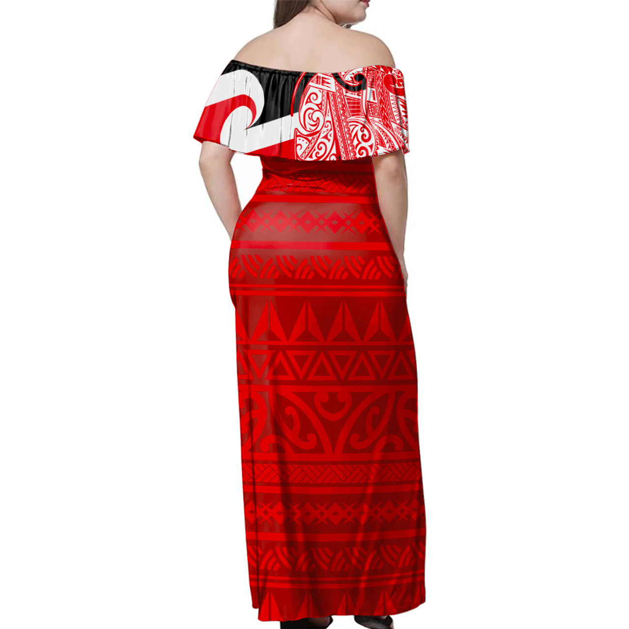 New Zealand Woman Off Shoulder Long Dress Polynesian Flag With Coat Of Arms