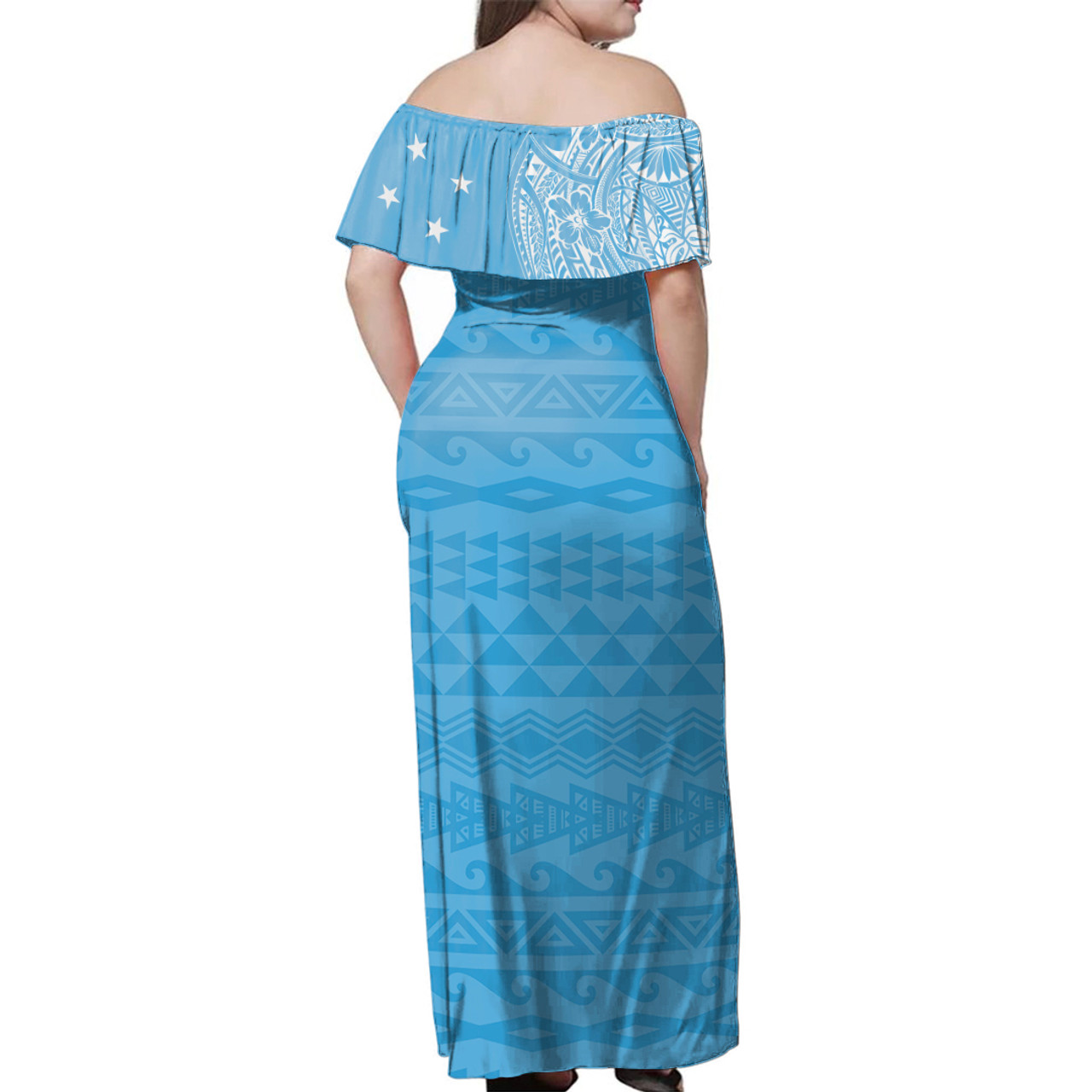 Federated States Of Micronesia Woman Off Shoulder Long Dress Polynesian Flag With Coat Of Arms