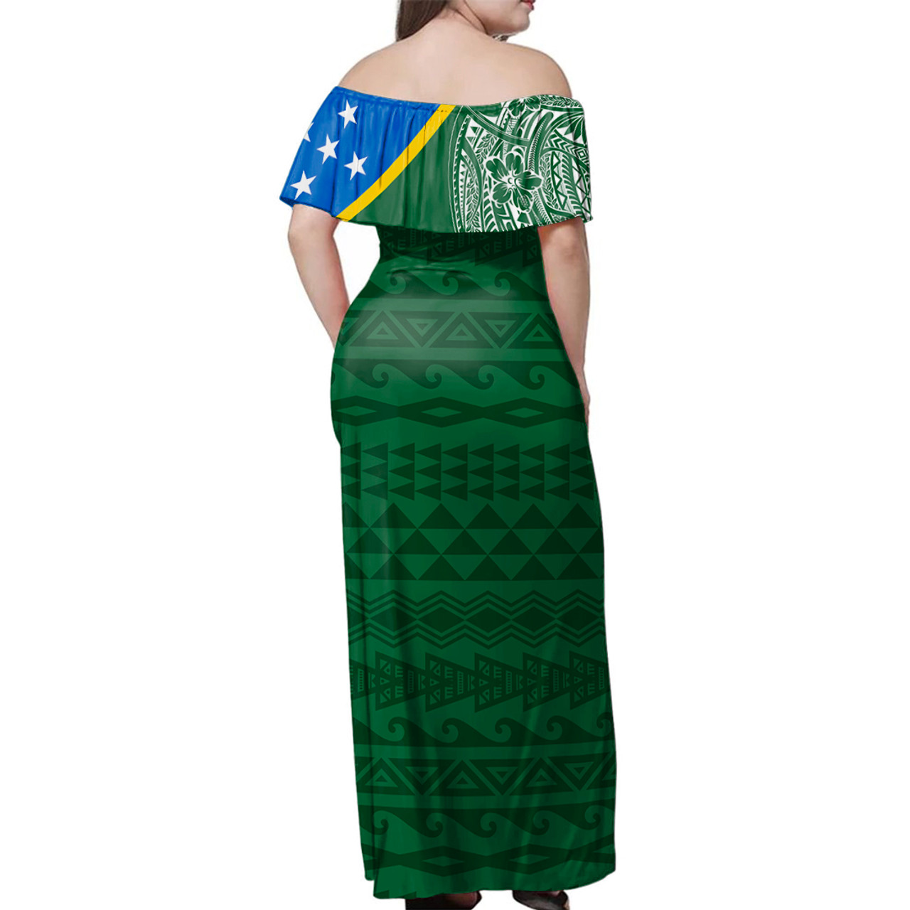 Solomon Islands Woman Off Shoulder Long Dress Polynesian Flag With Coat Of Arms