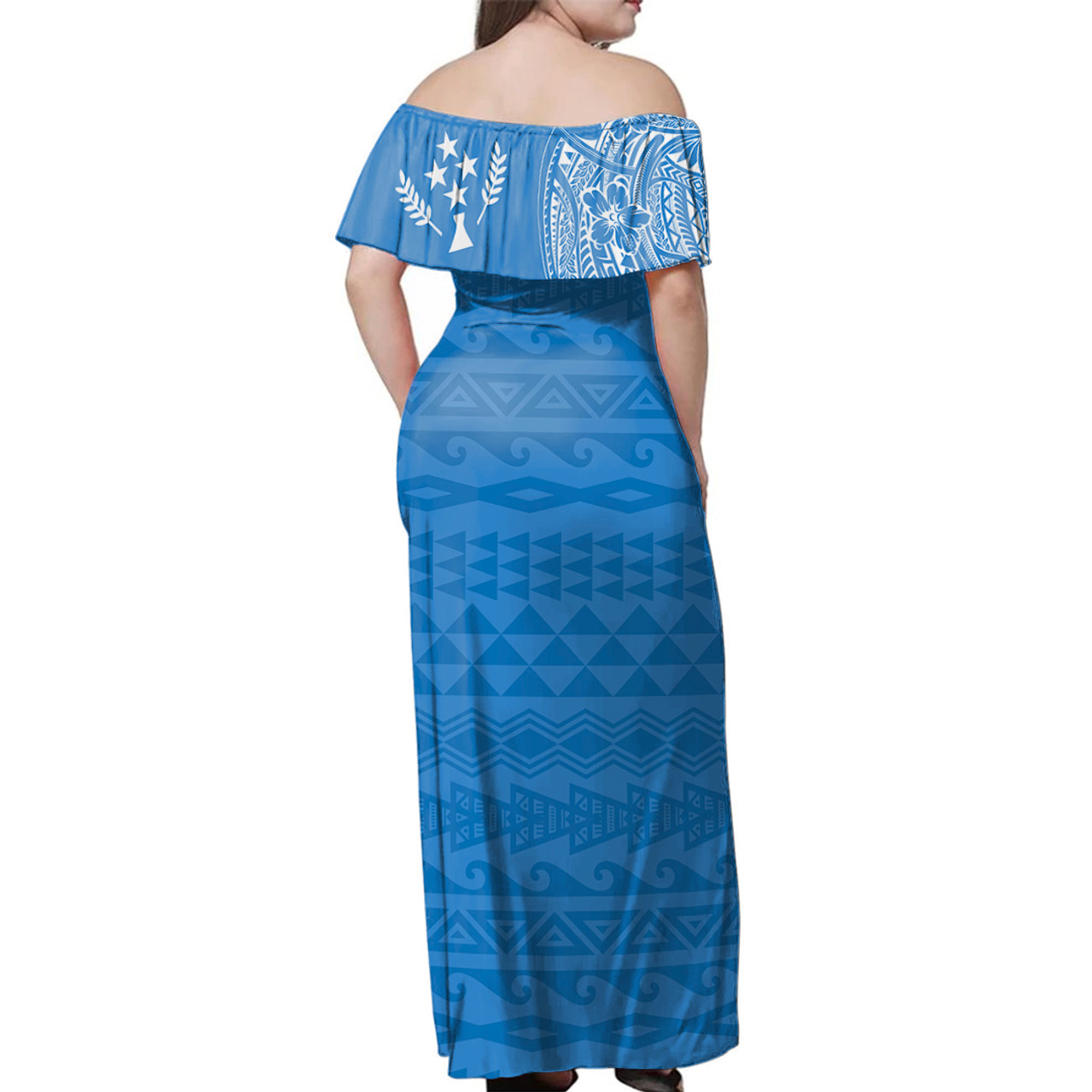 Kosrae Woman Off Shoulder Long Dress Polynesian Flag With Coat Of Arms