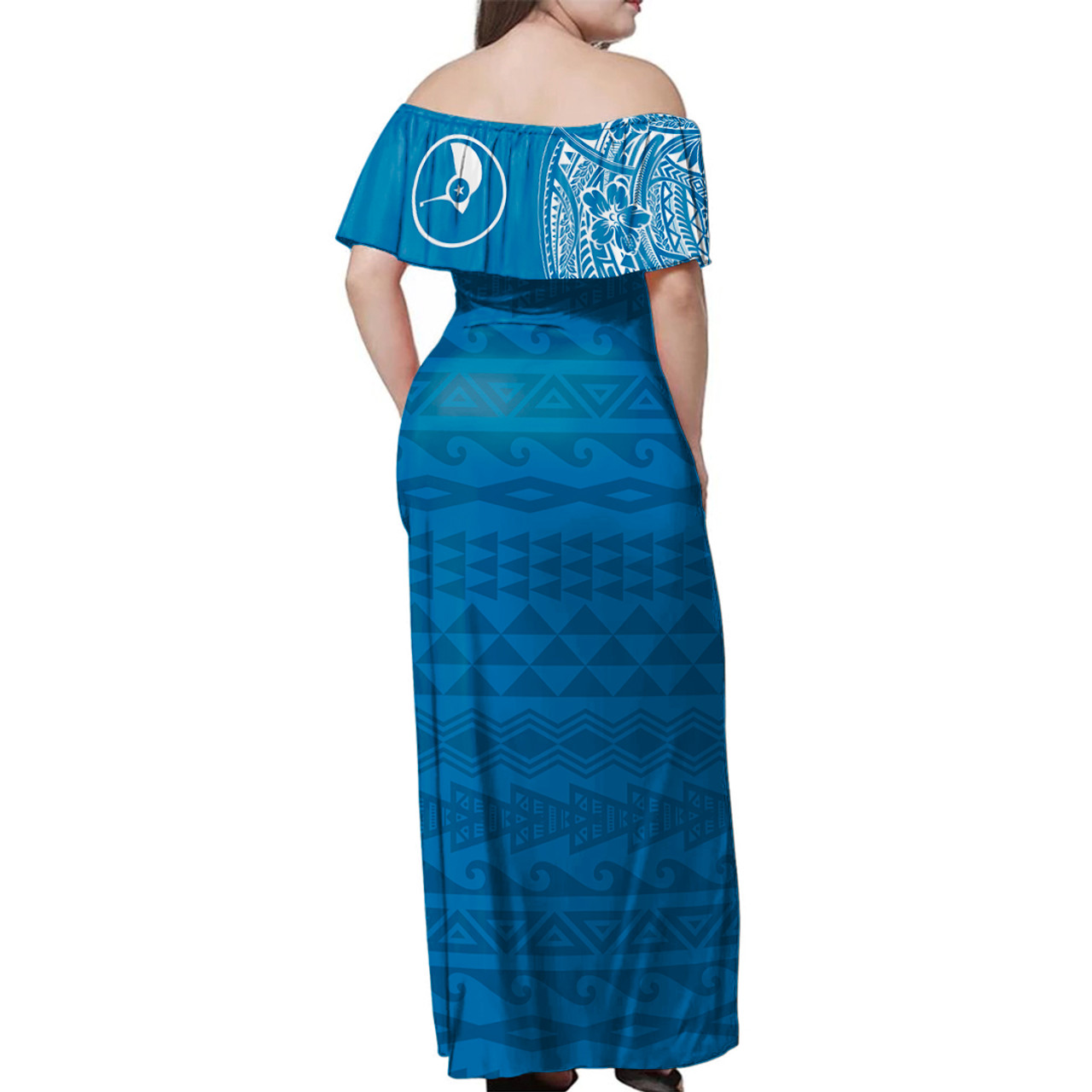 Yap Woman Off Shoulder Long Dress Polynesian Flag With Coat Of Arms