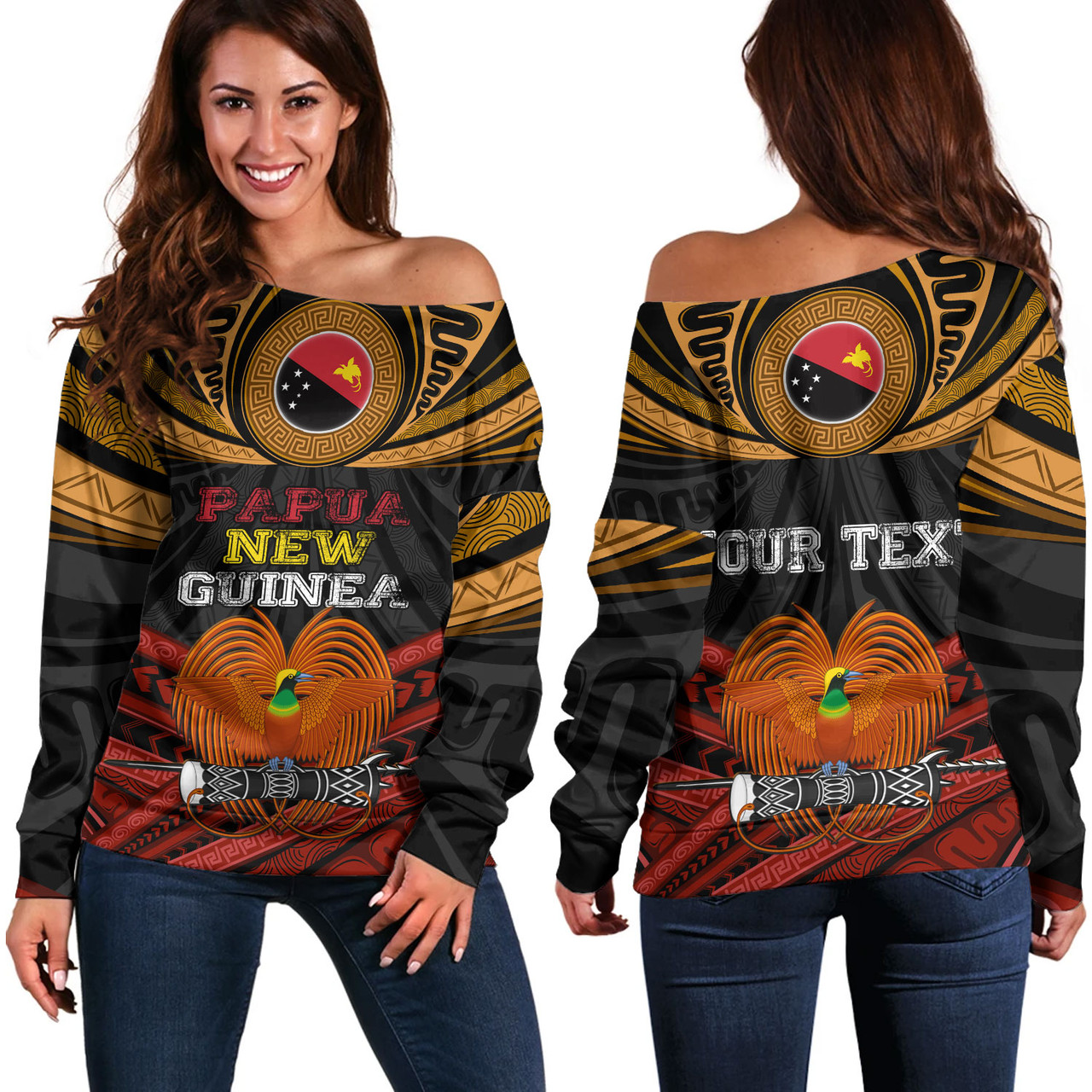 Papua New Guinea Custom Personalised Off Shoulder Sweatshirt Papua New Guinea Fabric Pattern Design
