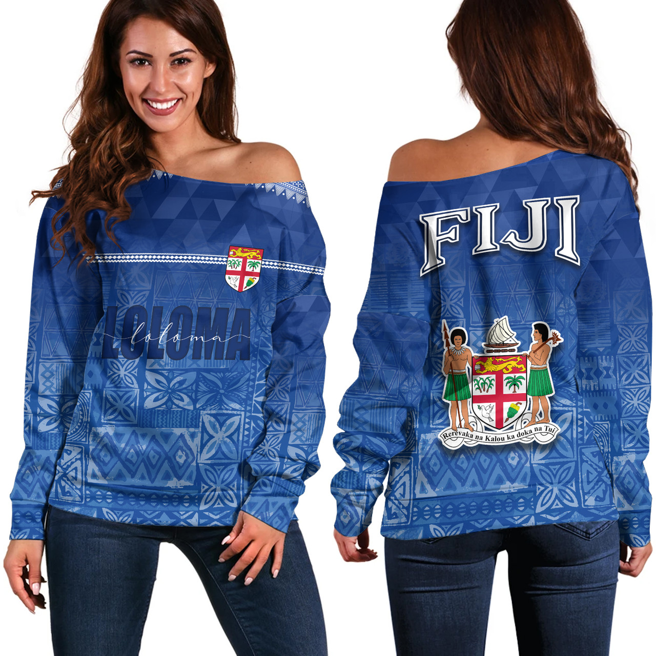 Fiji Off Shoulder Sweatshirt Loloma Fijian Love Polynesian