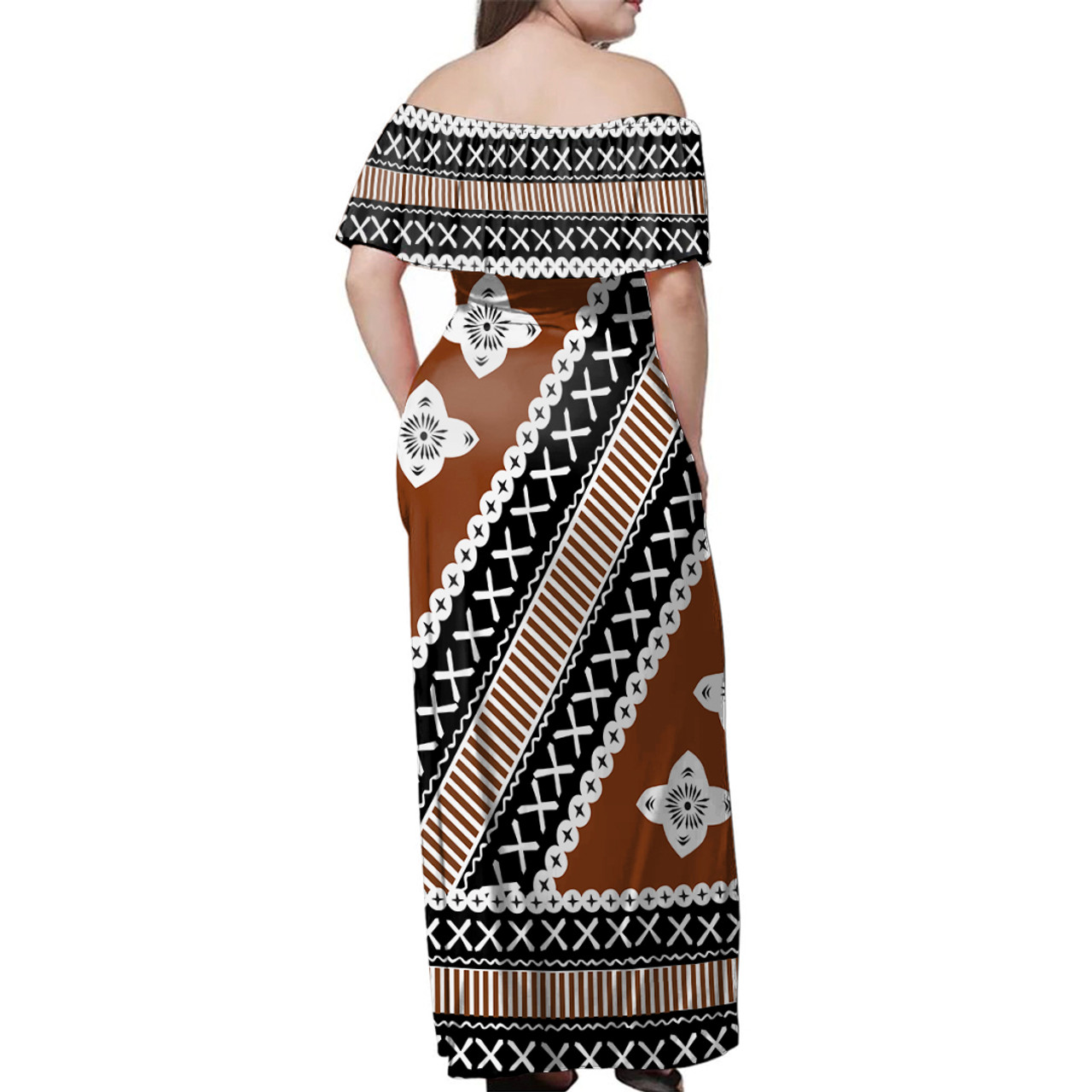 Fiji Woman Off Shoulder Long Dress Tapa Clothes