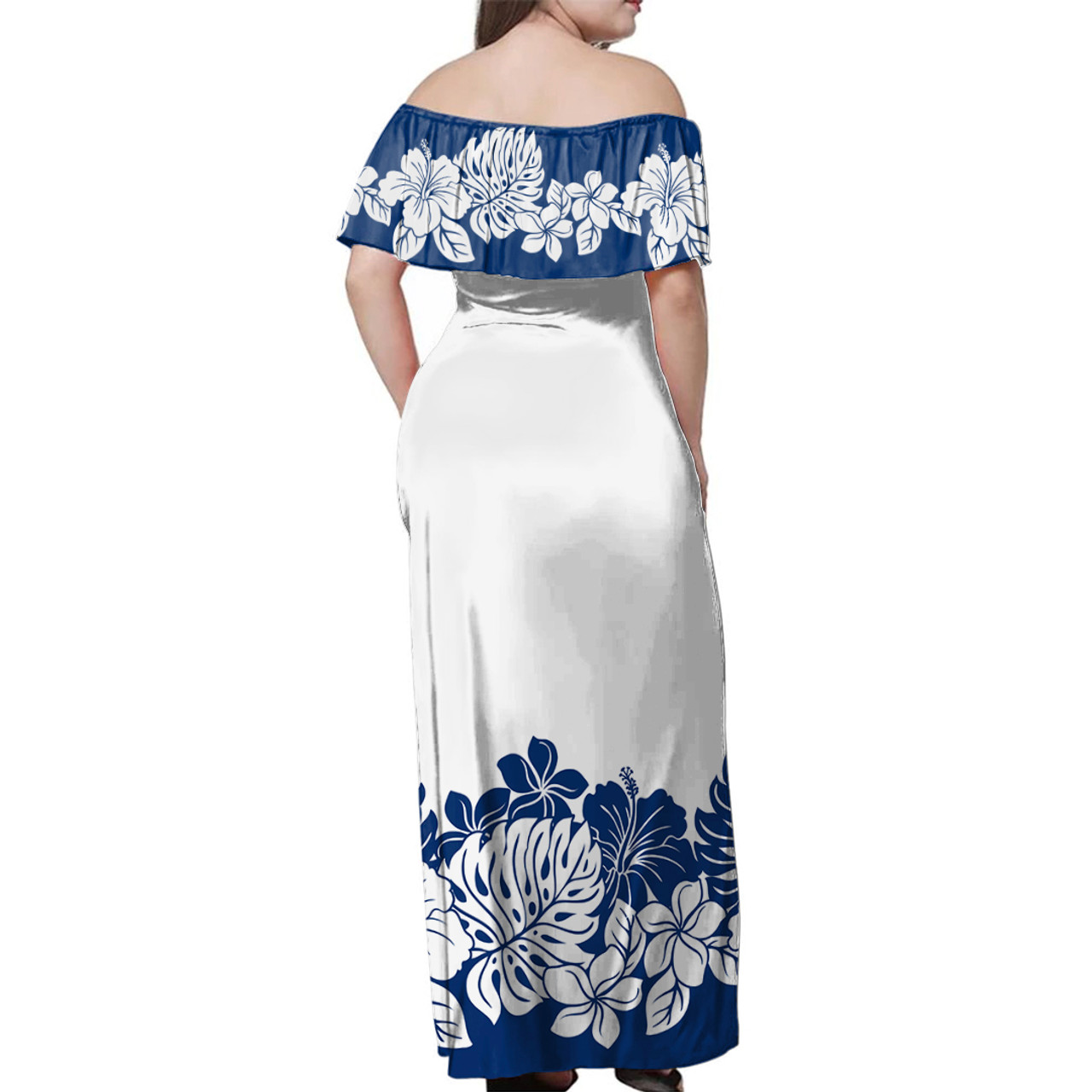 Hawaii Woman Off Shoulder Long Dress Hibiscus Flower