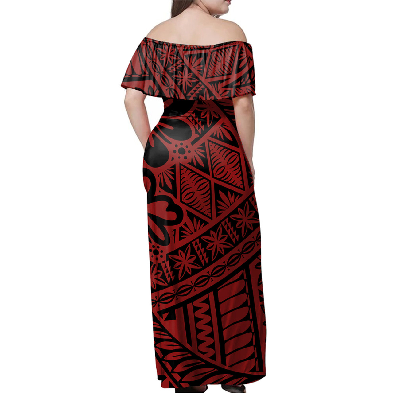 Tonga Woman Off Shoulder Long Dress Kupesi Ngatu