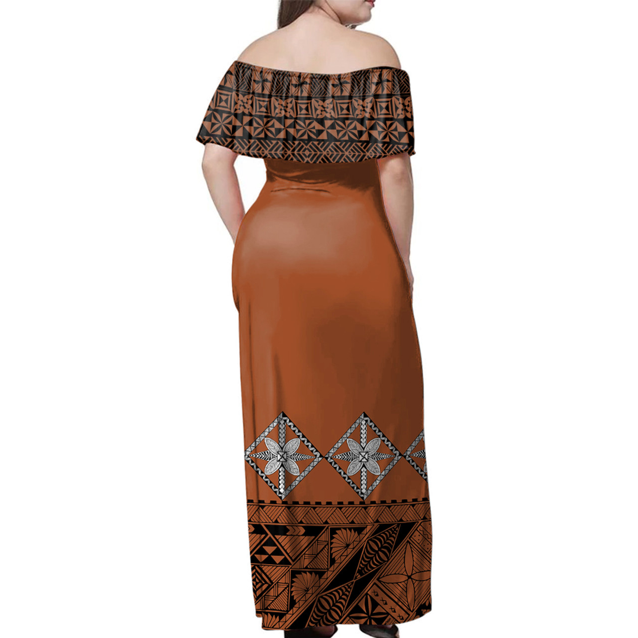 Tonga Woman Off Shoulder Long Dress Ngatu Pattern Culture