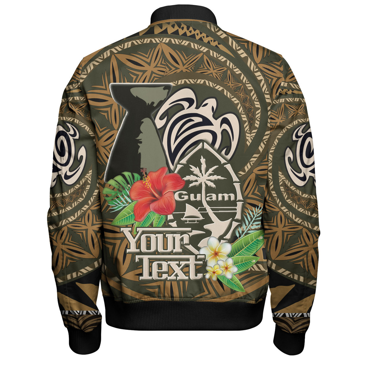 Guam Custom Personalised Bomber Jacket Hafa Adai Seal Flower Tropical Retro Style