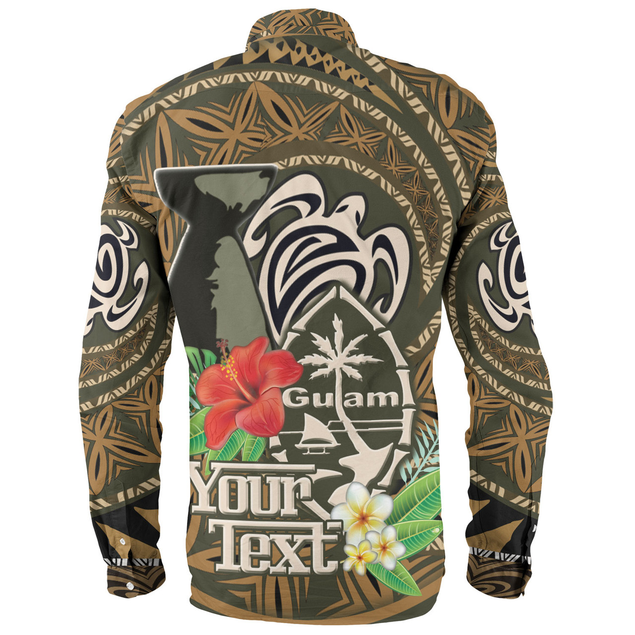 Guam Custom Personalised Long Sleeve Shirt Hafa Adai Seal Flower Tropical Retro Style