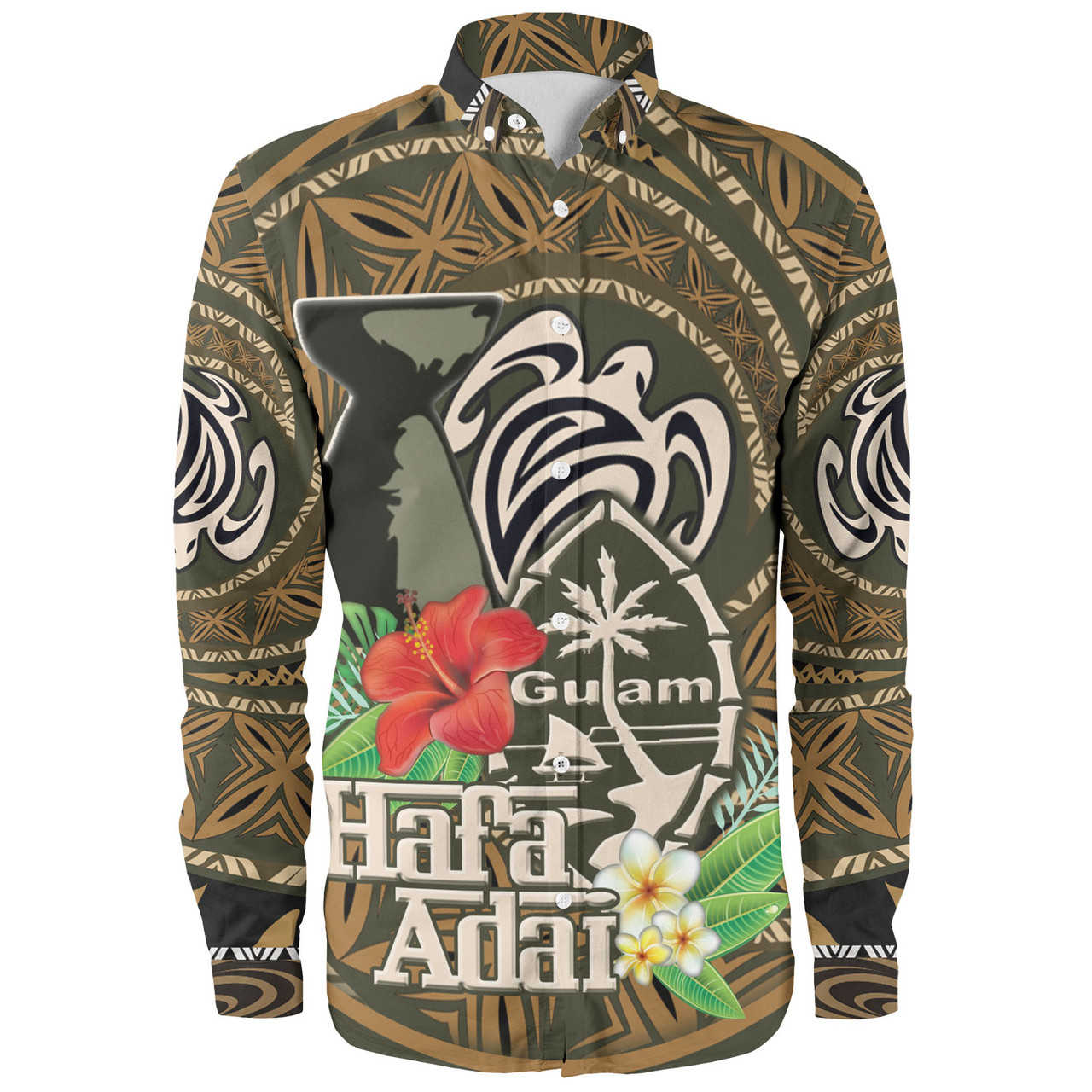 Guam Custom Personalised Long Sleeve Shirt Hafa Adai Seal Flower Tropical Retro Style
