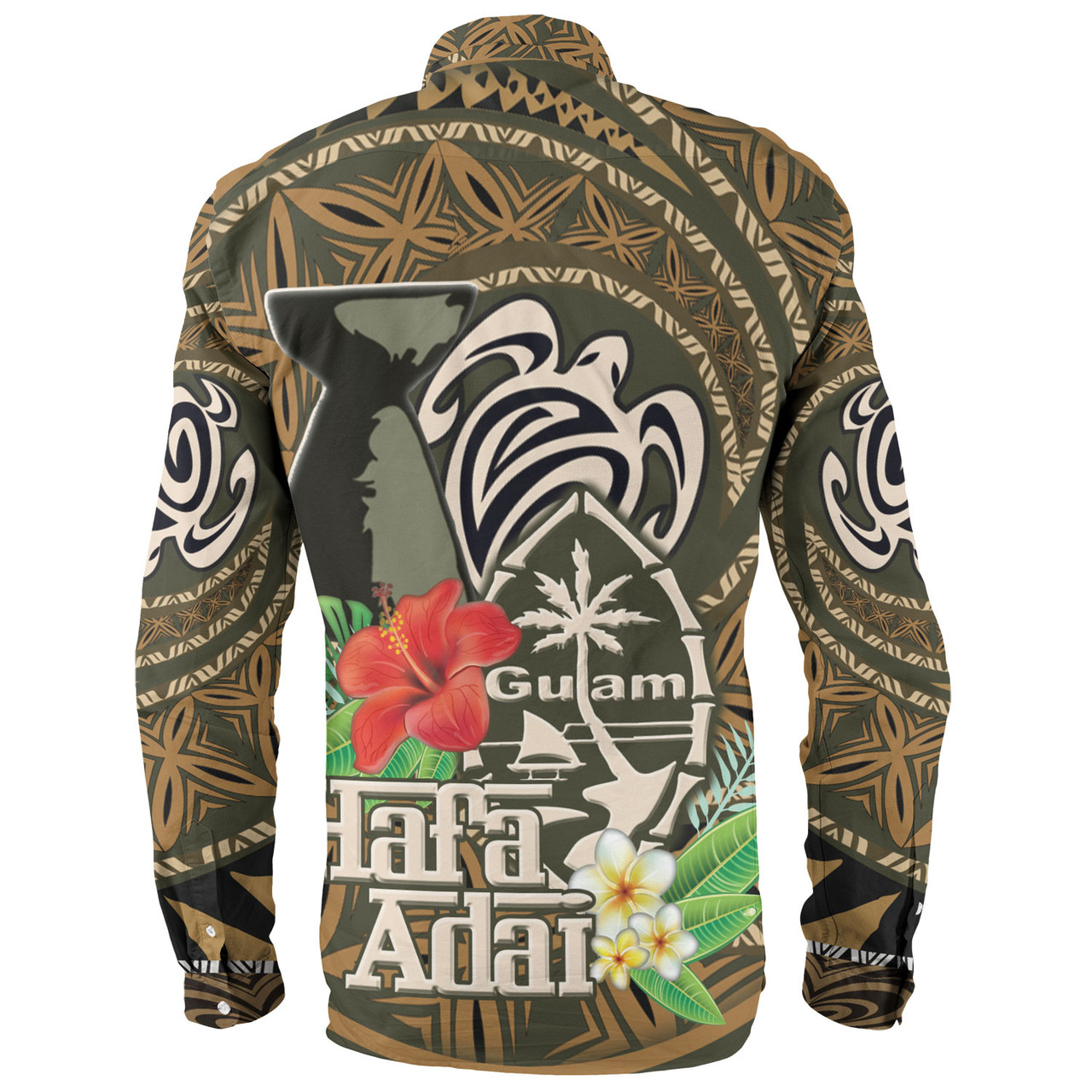 Guam Custom Personalised Long Sleeve Shirt Hafa Adai Seal Flower Tropical Retro Style