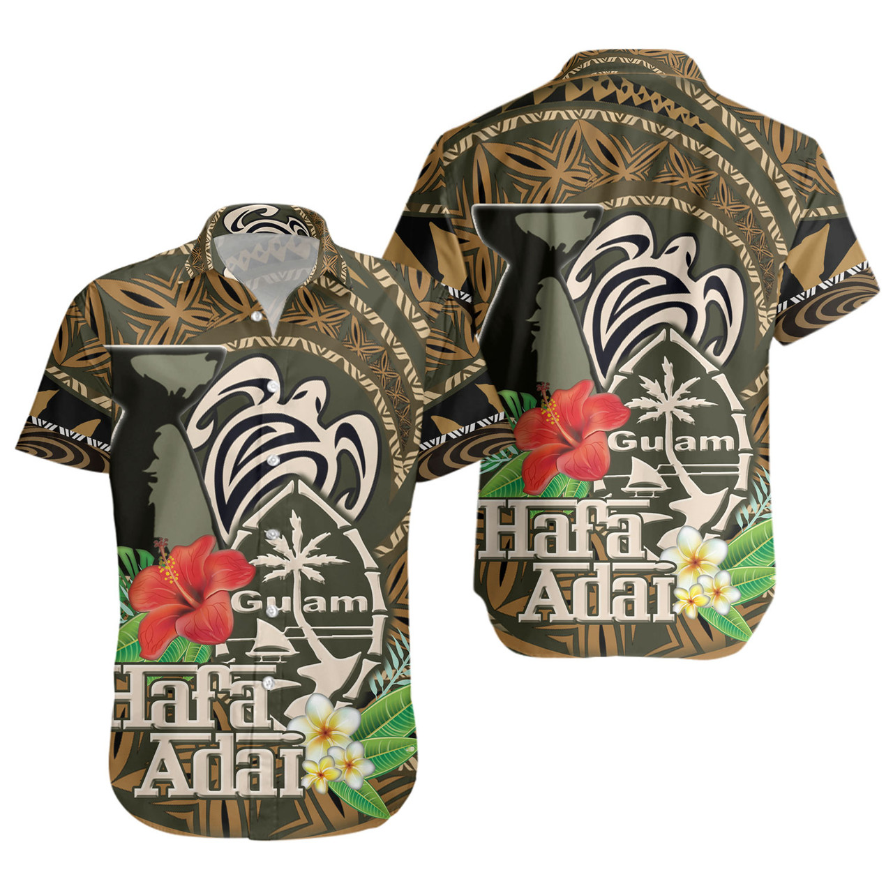 Guam Custom Personalised Short Sleeve Shirt Hafa Adai Seal Flower Tropical Retro Style