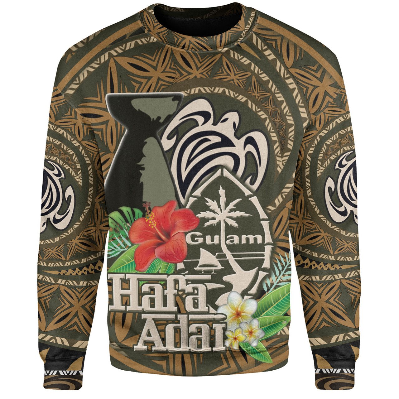 Guam Custom Personalised Sweatshirt Hafa Adai Seal Flower Tropical Retro Style