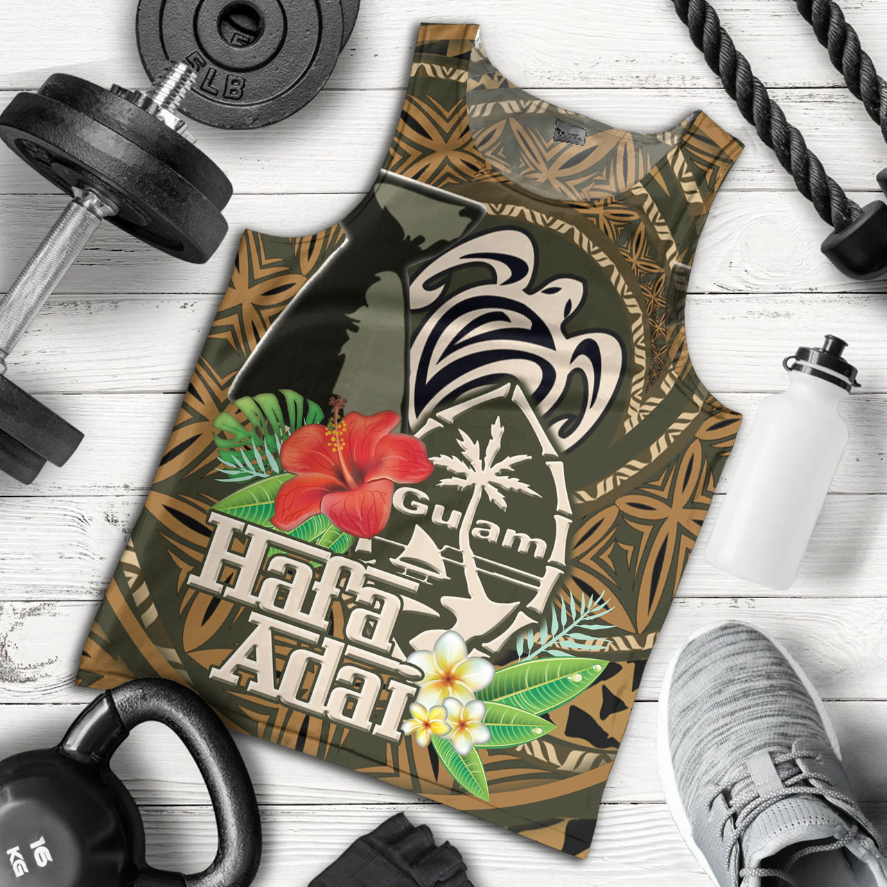 Guam Custom Personalised Tank Top Hafa Adai Seal Flower Tropical Retro Style