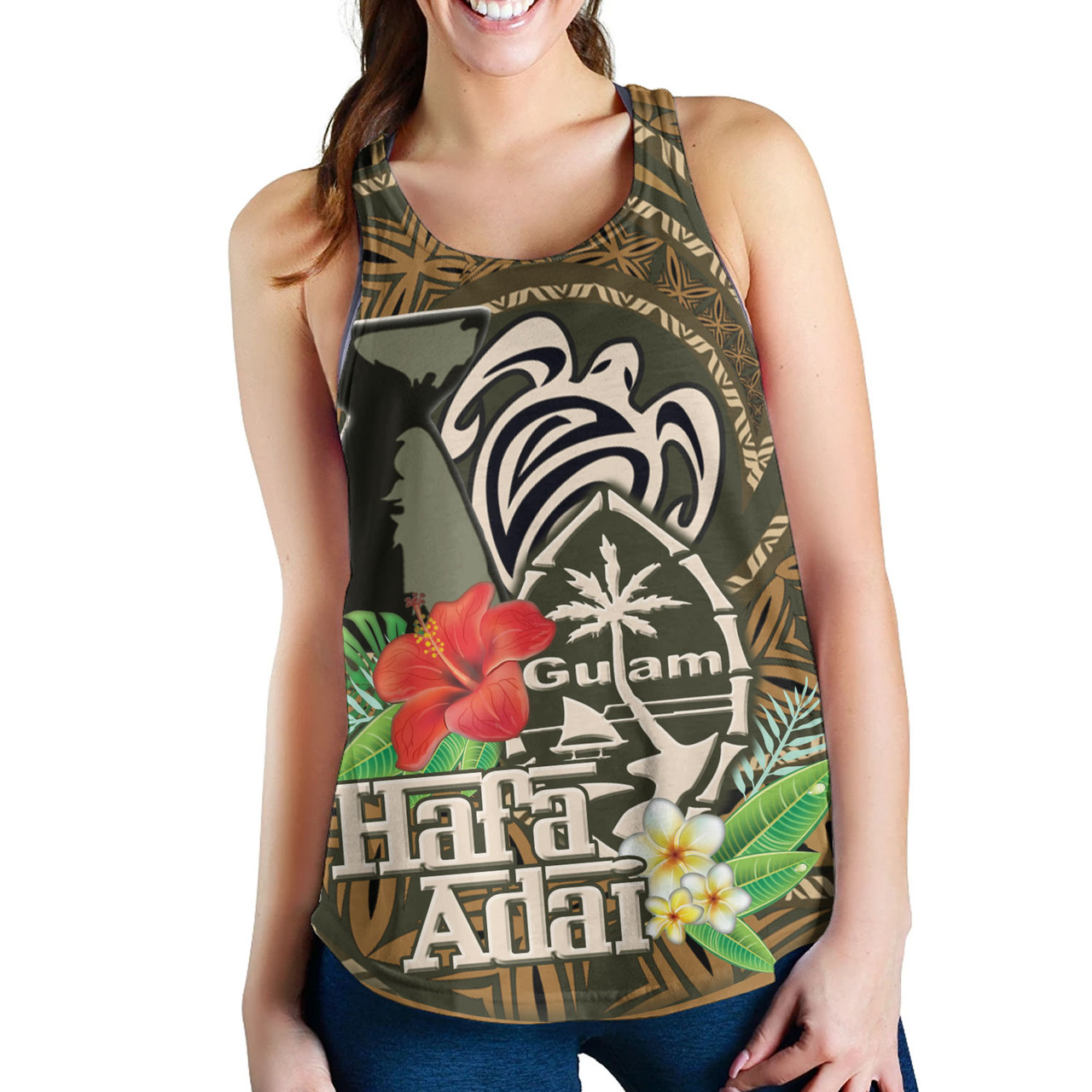 Guam Custom Personalised Women Tank Hafa Adai Seal Flower Tropical Retro Style