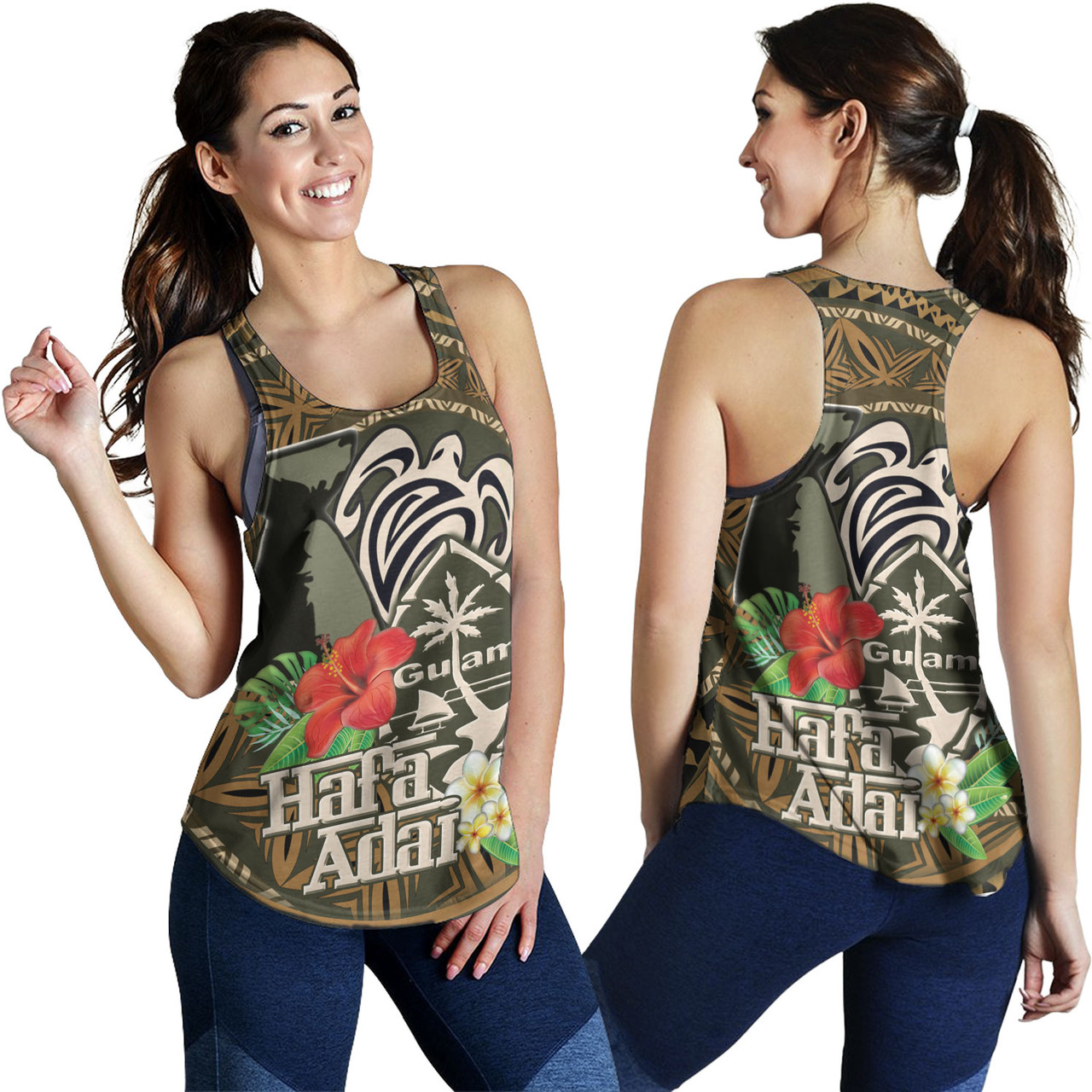 Guam Custom Personalised Women Tank Hafa Adai Seal Flower Tropical Retro Style