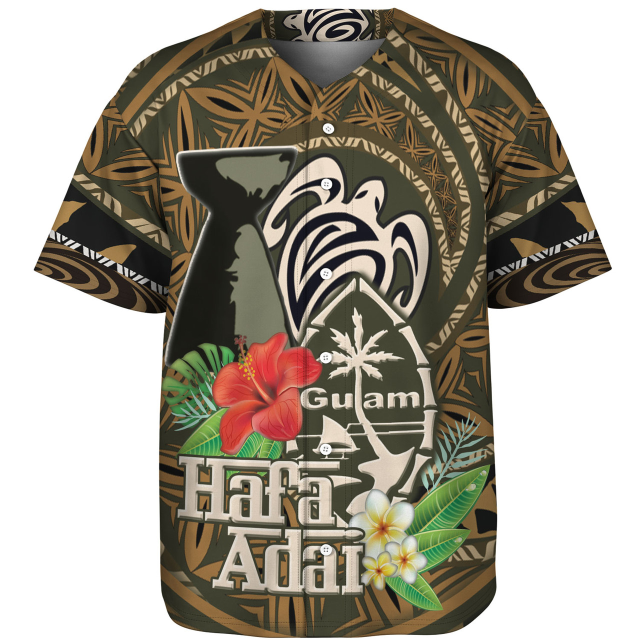 Guam Custom Personalised Baseball Shirt Hafa Adai Seal Flower Tropical Retro Style