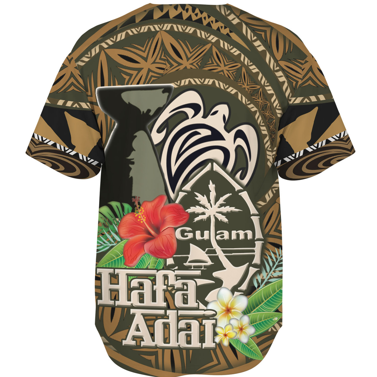 Guam Custom Personalised Baseball Shirt Hafa Adai Seal Flower Tropical Retro Style