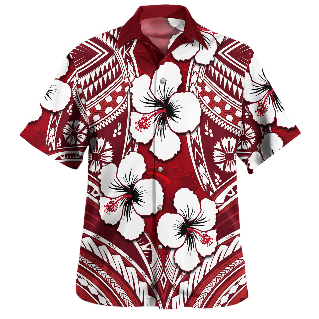 Fiji Combo Dress And Shirt Hibiscus Red Pattern