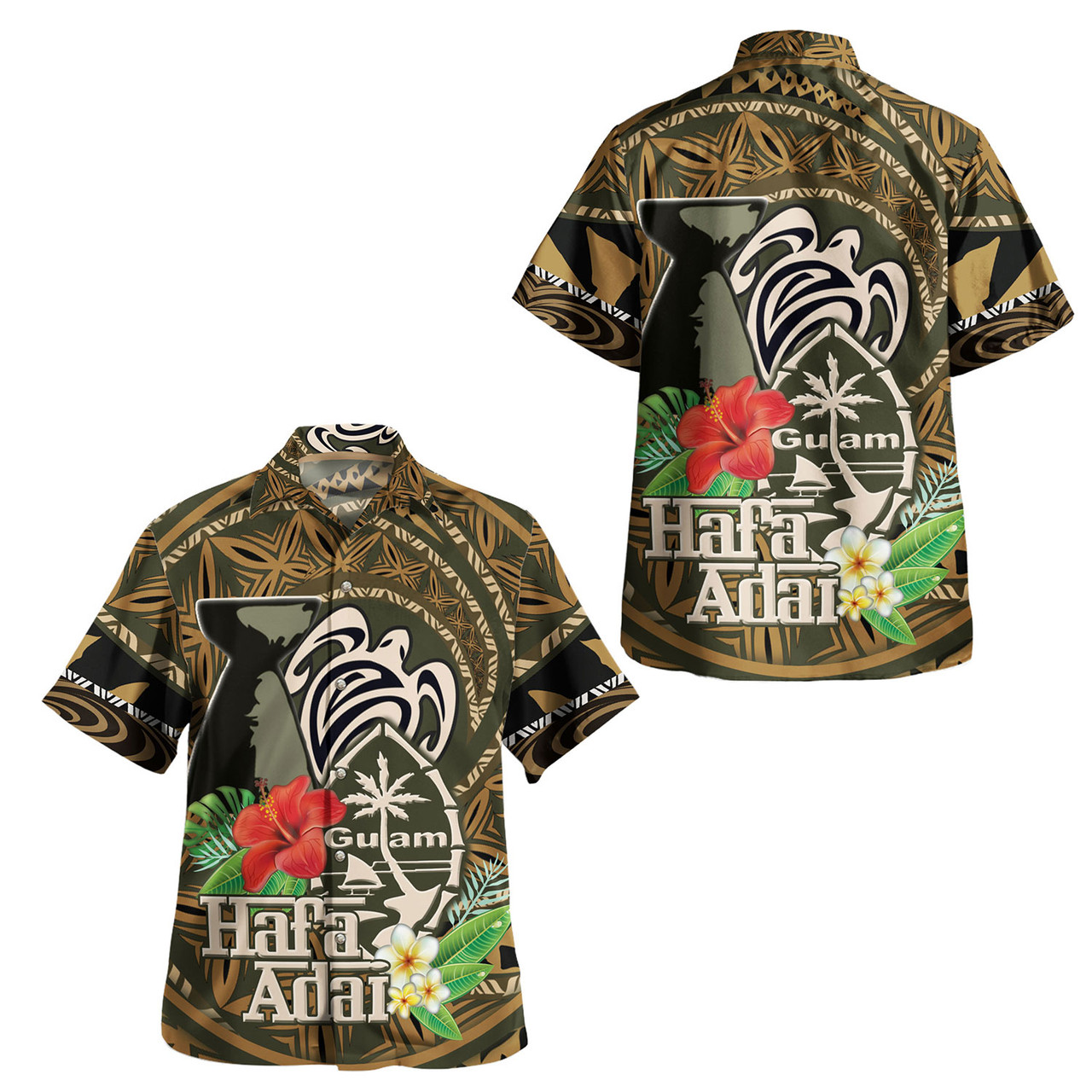 Guam Combo Dress And Shirt - Hafa Adai Seal Flower Tropical Retro Style