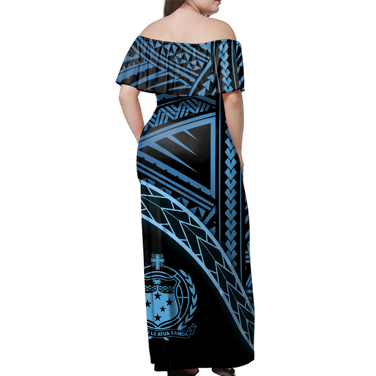 Samoa Woman Off Shoulder Long Dress Polynesian Tribal Coat Of Arms