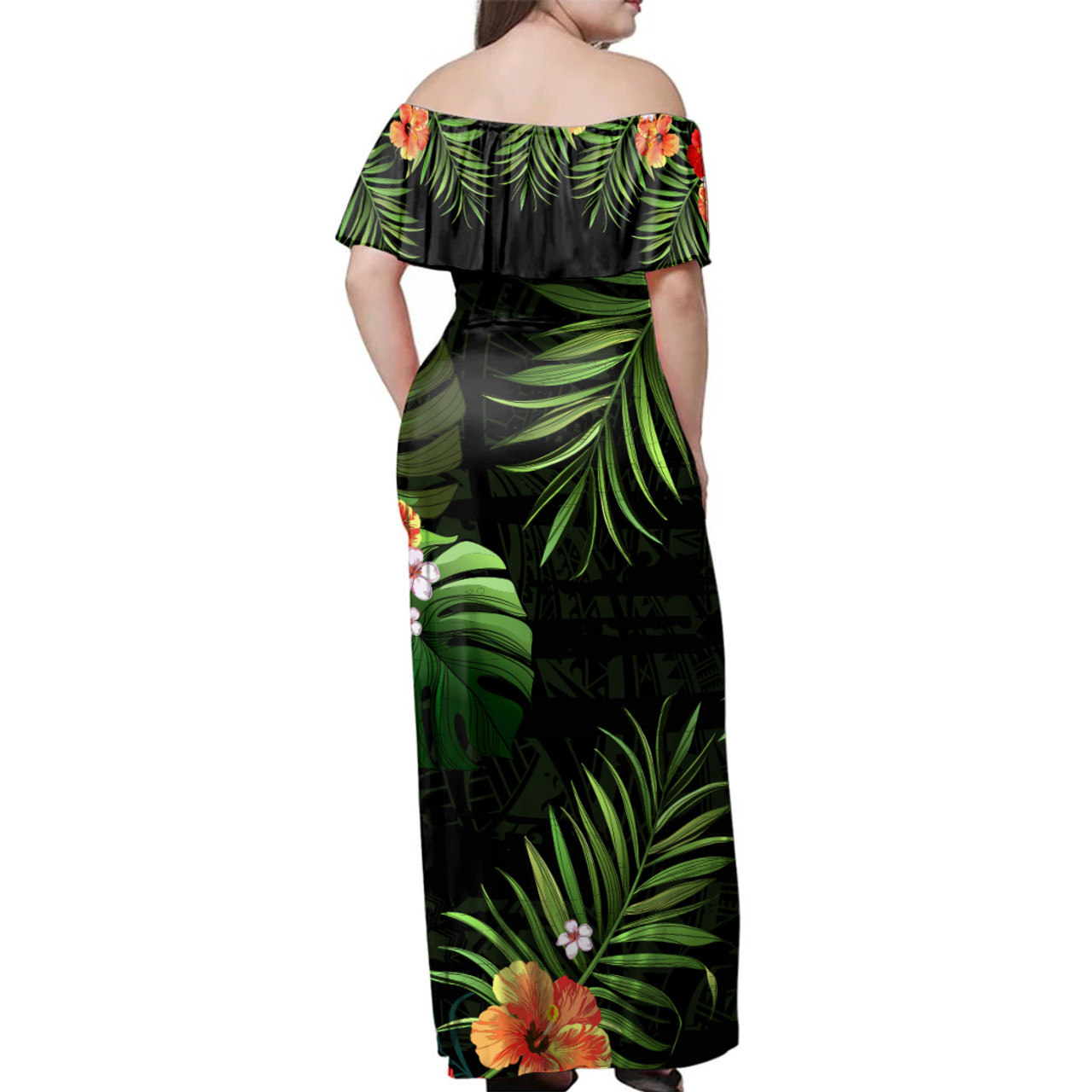 Samoa Woman Off Shoulder Long Dress Tropical Coat Of Arms