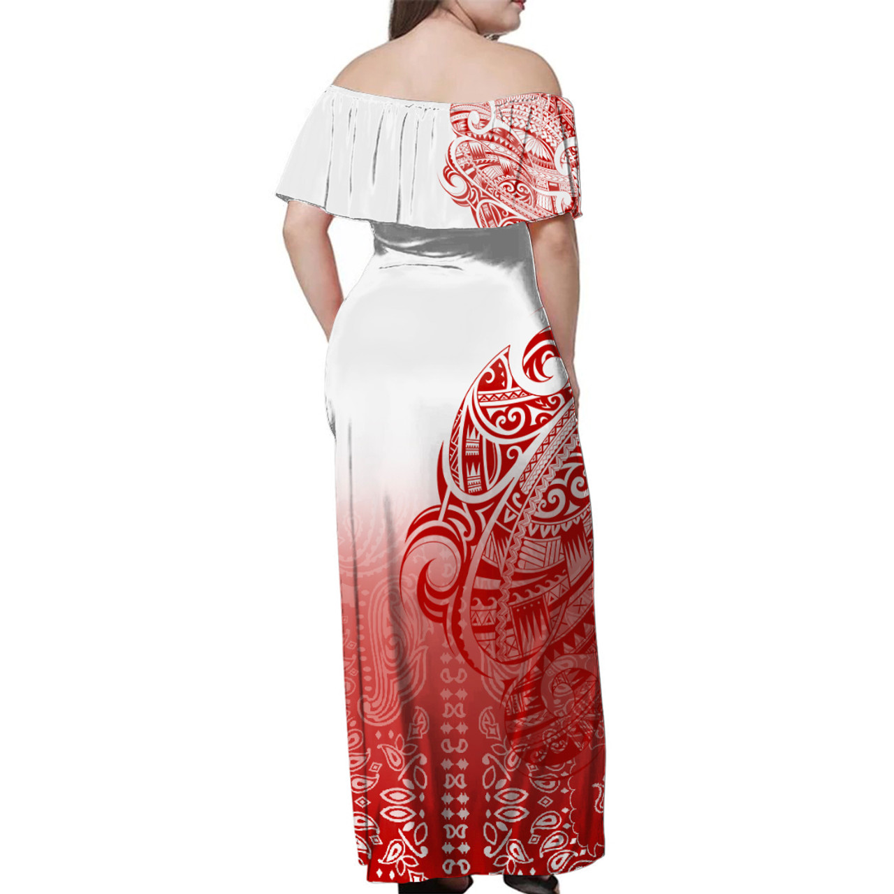 Tonga Woman Off Shoulder Long Dress Pattern Ngatu With Paisley