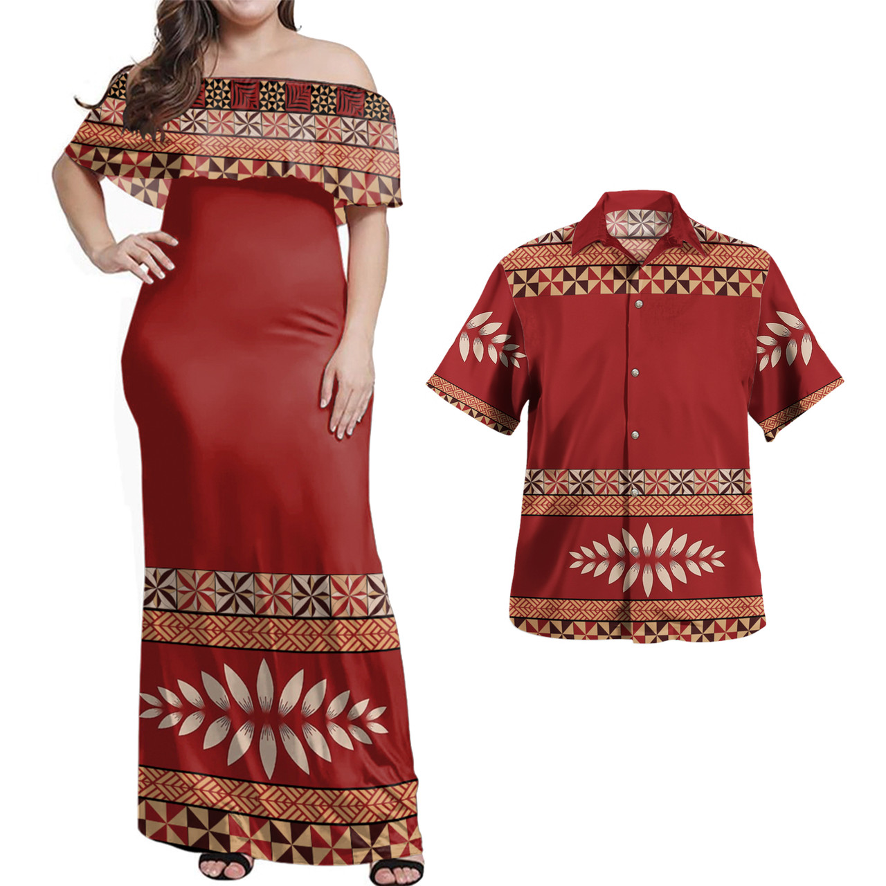 Tonga Combo Dress And Shirt Ngatu Design Fabric