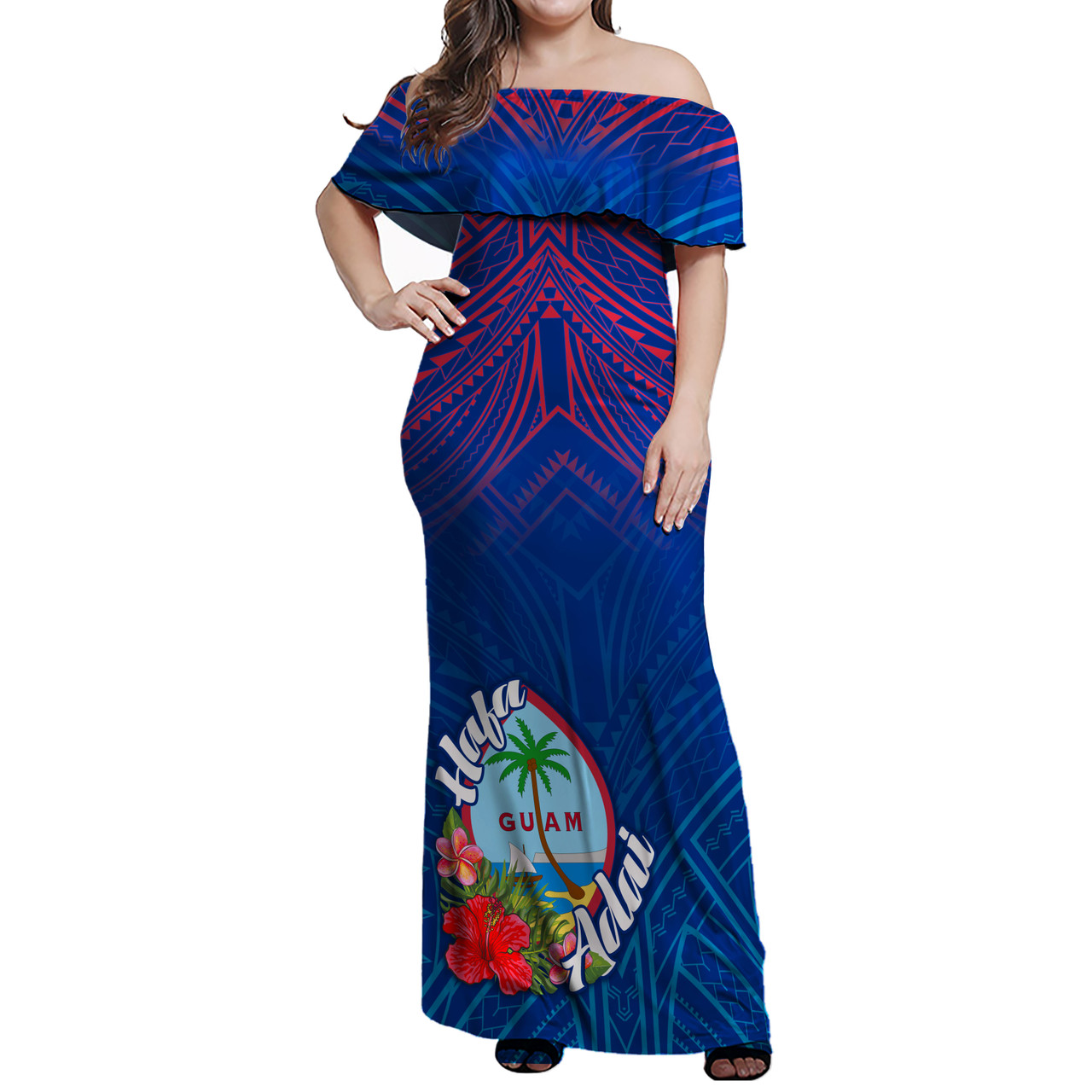 Guam Combo Dress And Shirt Flag Color With Traditional Patterns