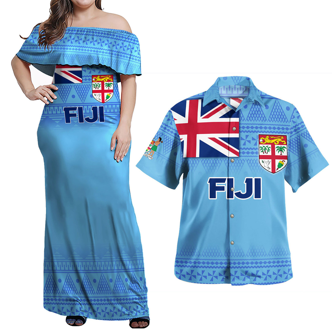 Fiji Combo Dress And Shirt Flag Color With Traditional Patterns