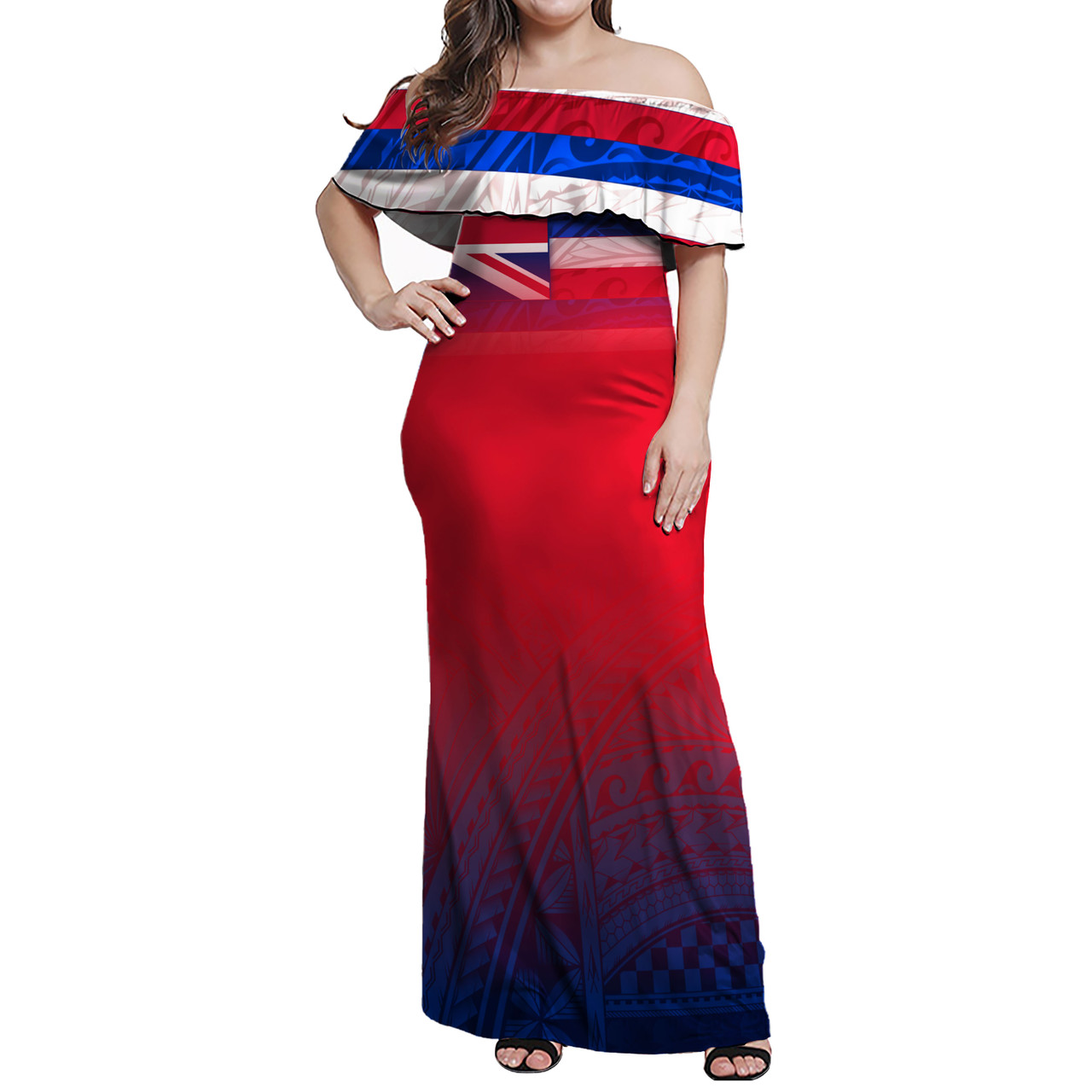Hawaii Combo Dress And Shirt Flag Color With Traditional Patterns