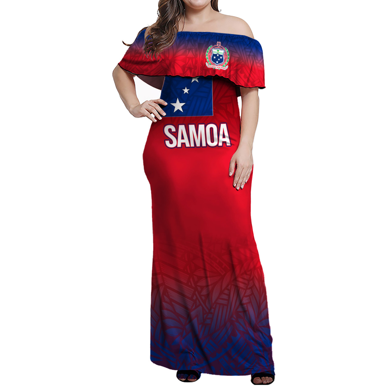 Samoa Combo Dress And Shirt Flag Color With Traditional Patterns