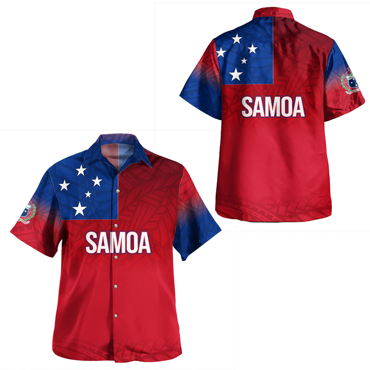 Samoa Combo Dress And Shirt Flag Color With Traditional Patterns