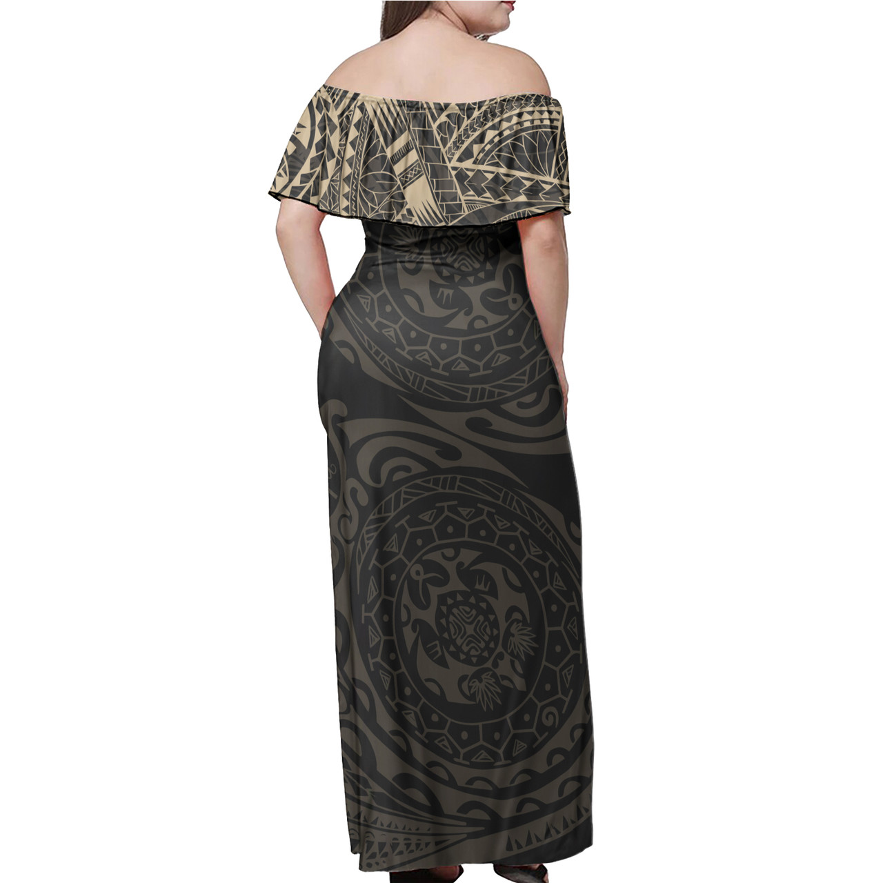 Polynesian Tattoo Style Women Off Shoulder Long Dress Version 1.0