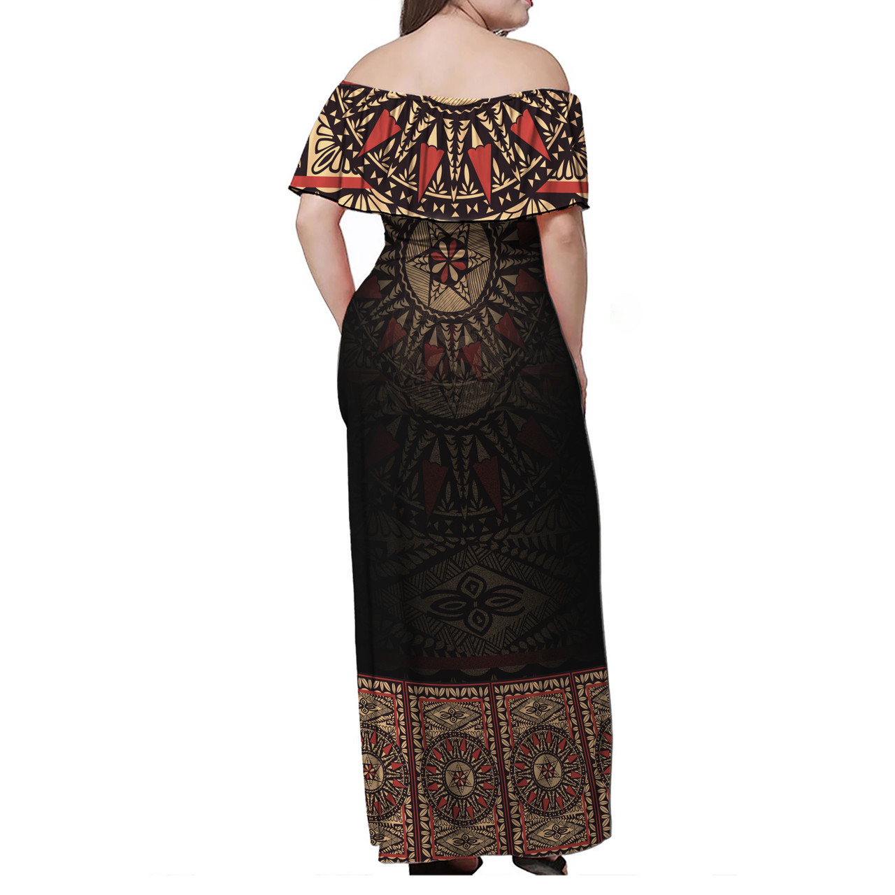 Fiji Off Shoulder Long Dresses Fijian Masi Tapa Patterns