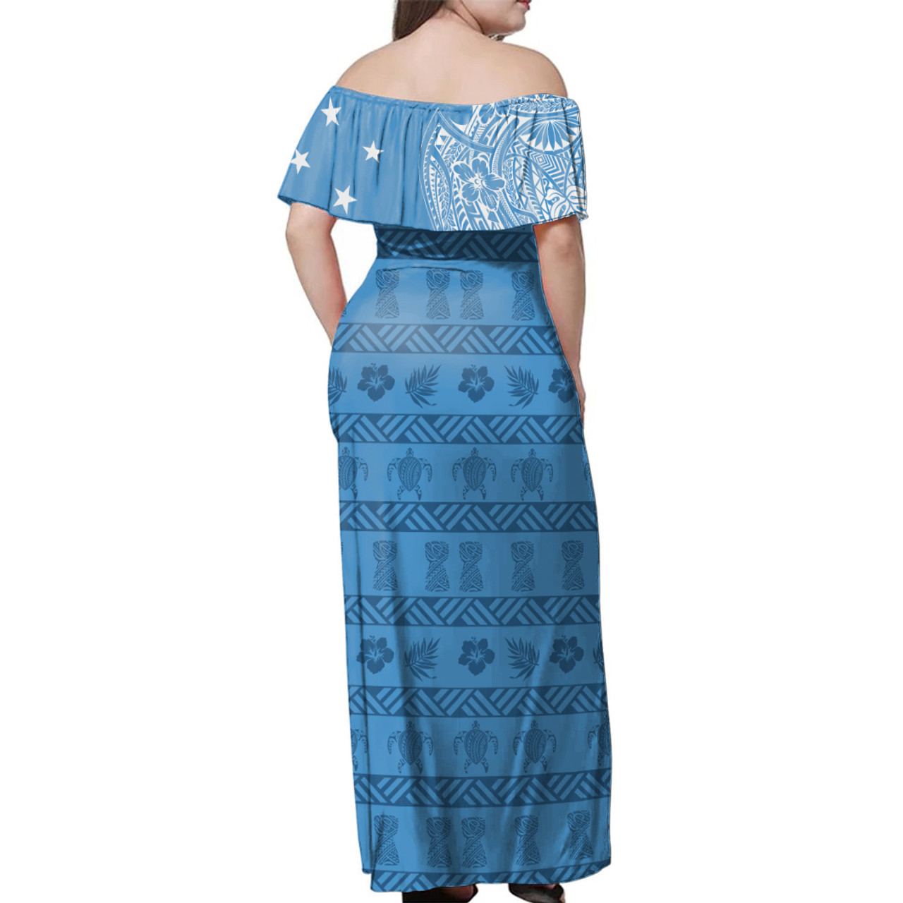 Guam Woman Off Shoulder Long Dress Micronesian Flag With Coat Of Arms
