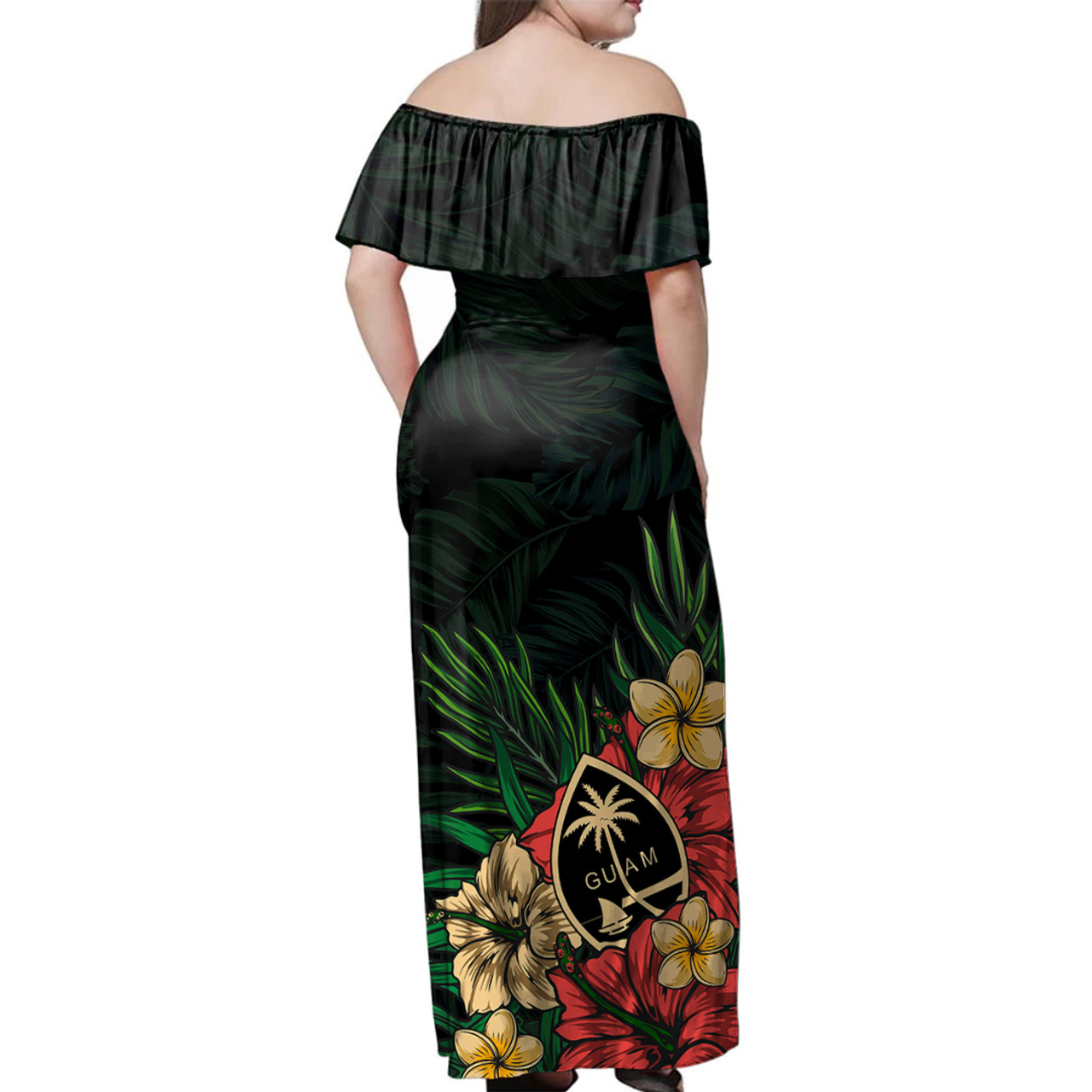 Guam Woman Off Shoulder Long Dress Leaf Tropical