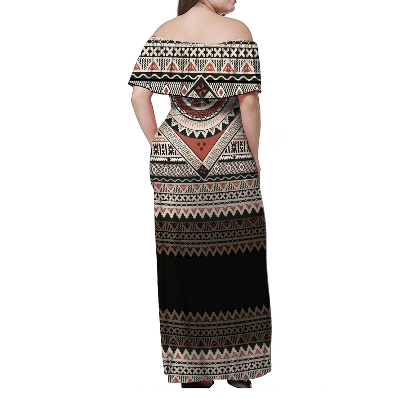 Fiji Off Shoulder Long Dresses Fiji Traditional Culture - Tapa Cloth