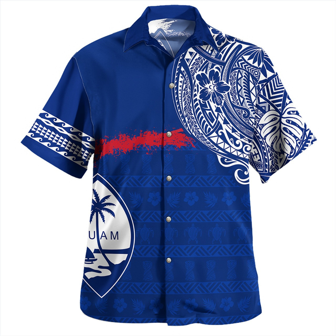 Guam Combo Dress And Shirt Polynesian Flag With Coat Of Arms