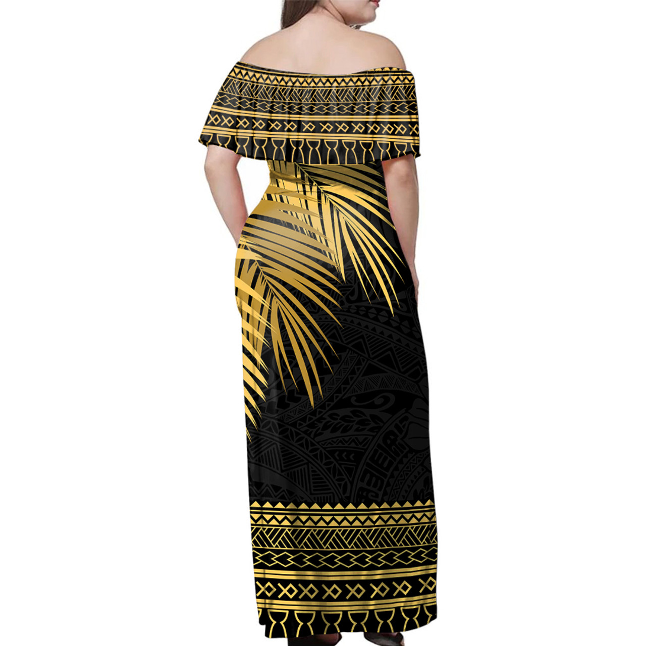 Guam Combo Dress And Shirt Micronesian Fabric Leaves Golden