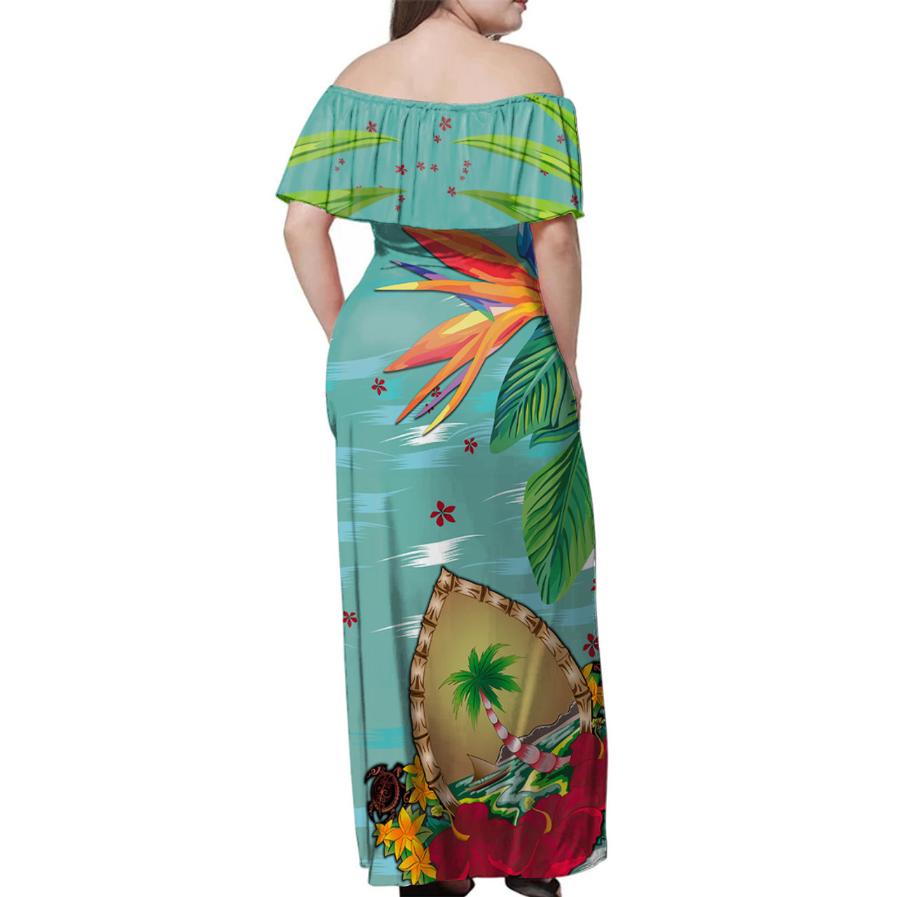 Guam Combo Dress And Shirt Latte Stones Hibiscus