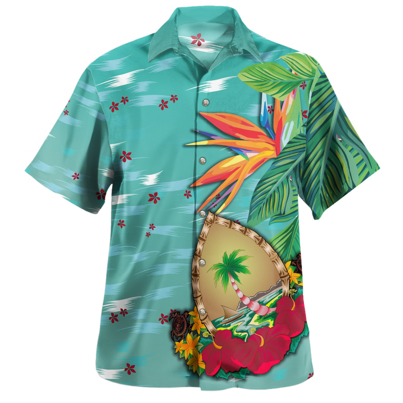 Guam Hawaiian Shirt Latte Stones Hibiscus