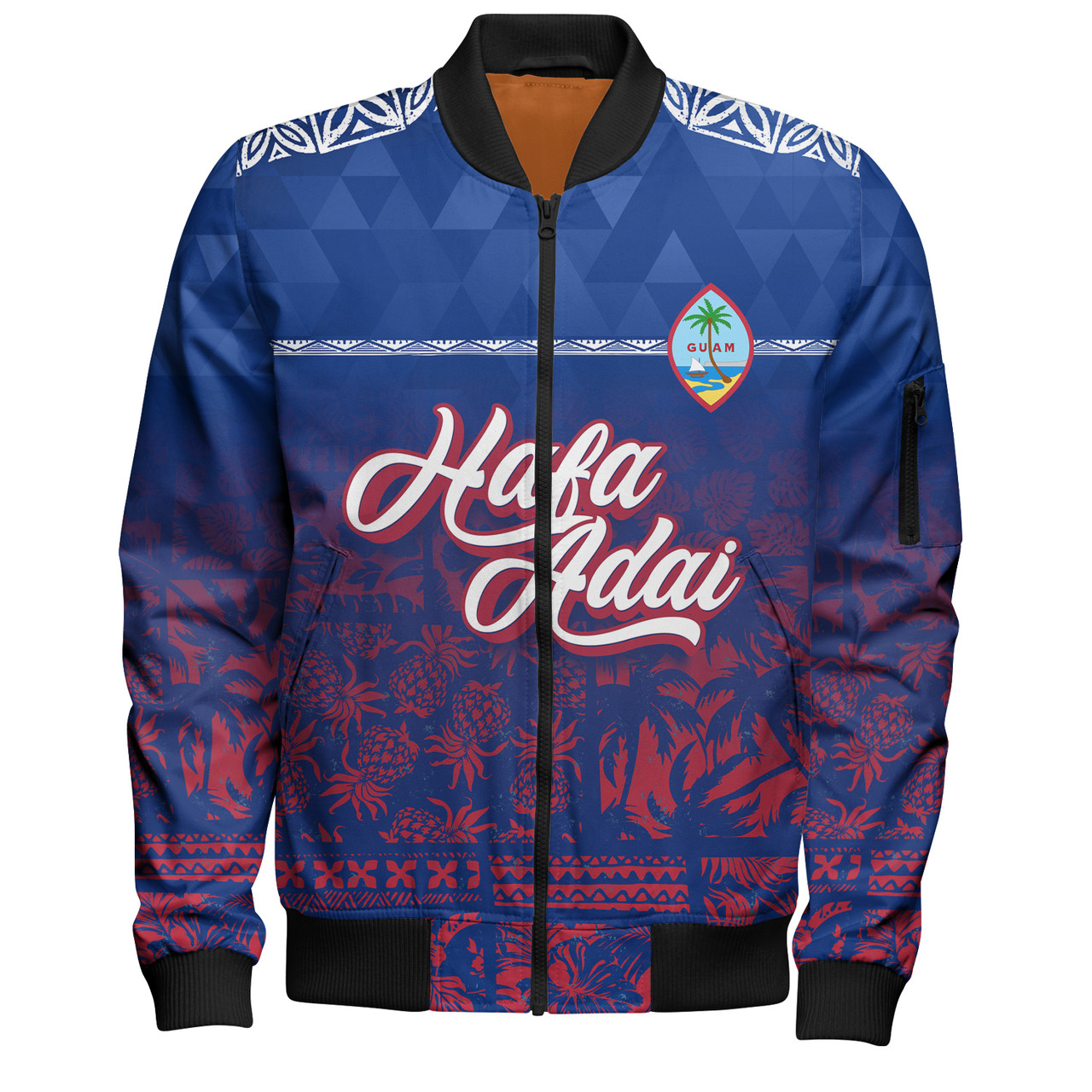 Guam Bomber Jacket Guam Hafa Adai Tropical Pattern