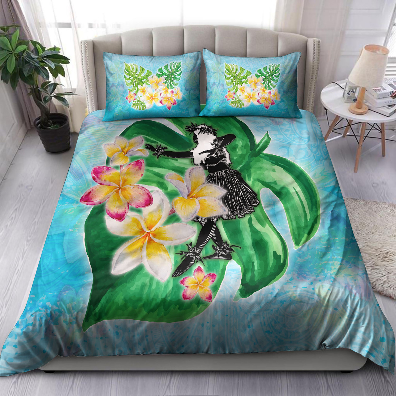 Hawaii Bedding Set Hula Girls With Tropical Flowers Polynesian Style