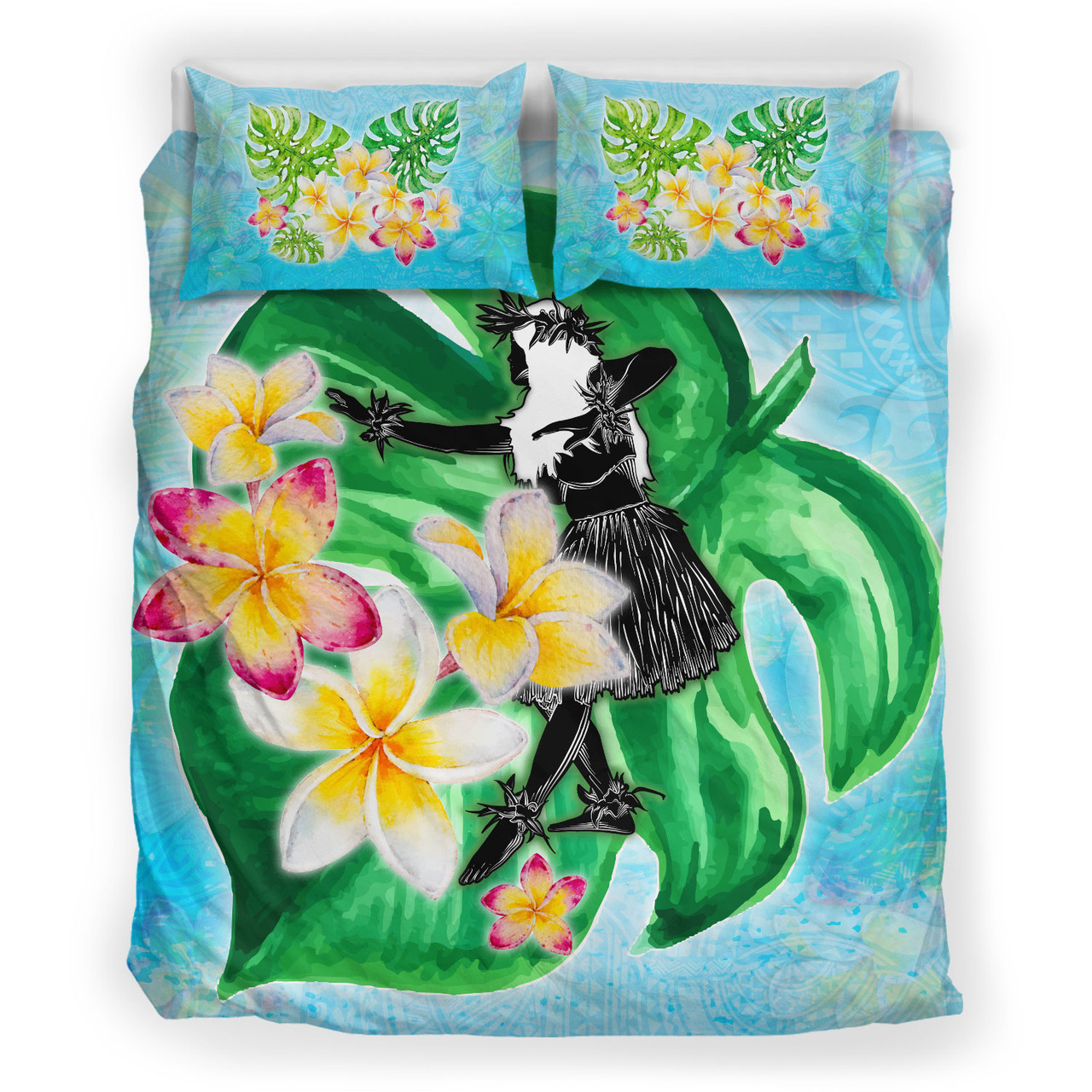 Hawaii Bedding Set Hula Girls With Tropical Flowers Polynesian Style