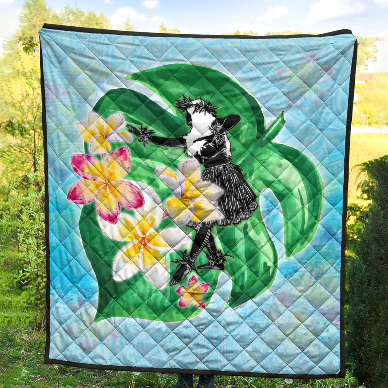 Hawaii Premium Quilt Hula Girls With Tropical Flowers Polynesian Style