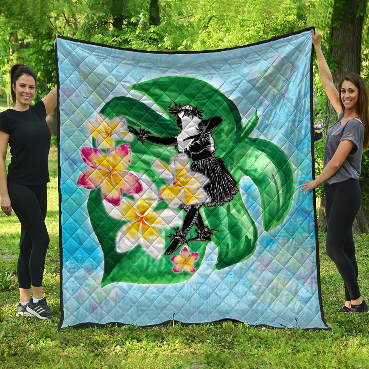 Hawaii Premium Quilt Hula Girls With Tropical Flowers Polynesian Style