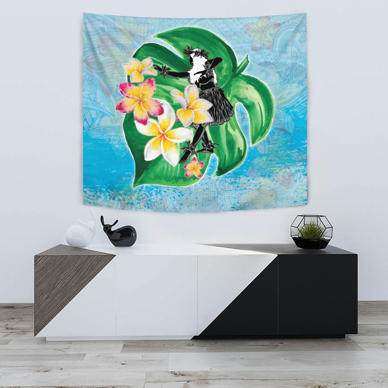 Hawaii Tapestry Hula Girls With Tropical Flowers Polynesian Style